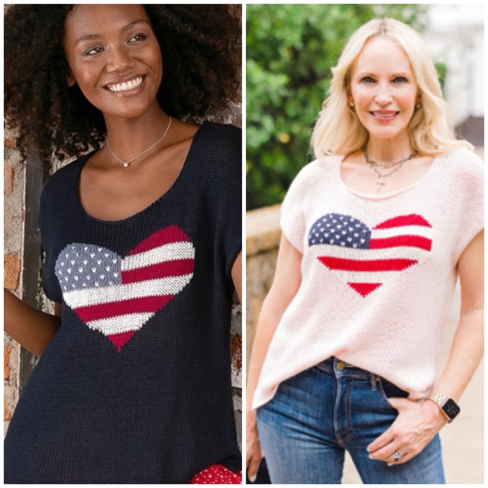 NWT Wooden Ships‎ Heart Flag Tee Caprice Pink XS/S